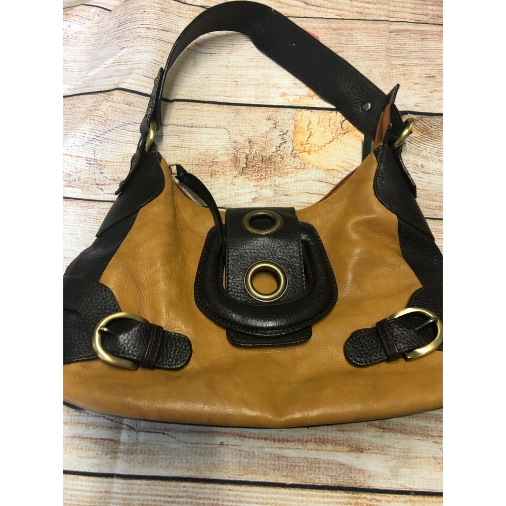 Sophia Visconti Women's Handbag Saddle Brown and Dark Brown Leather